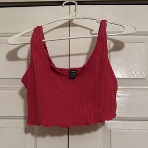 SHEIN Red Ribbed Sleeveless Crop Tank Top
